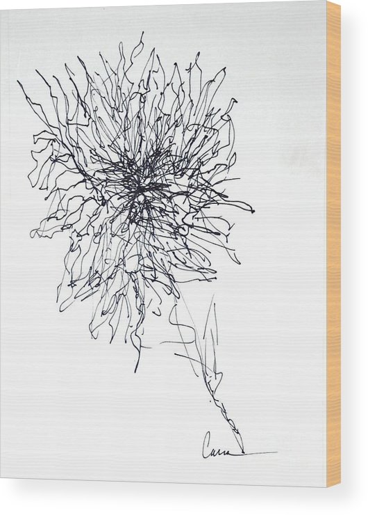 530x740 Abstract Flower Line Drawing Wood Print - Abstract Flower Drawing