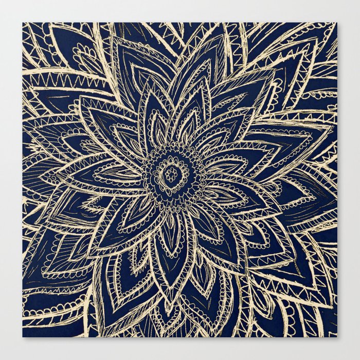 700x700 Cute Retro Gold Abstract Flower Drawing Geometric Canvas Print - Abstract Flower Drawing