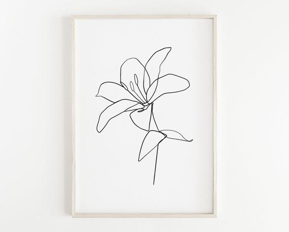 570x458 Minimalist Flower Drawing Botanical Drawing Abstract Flower Etsy - Abstract Flower Drawing