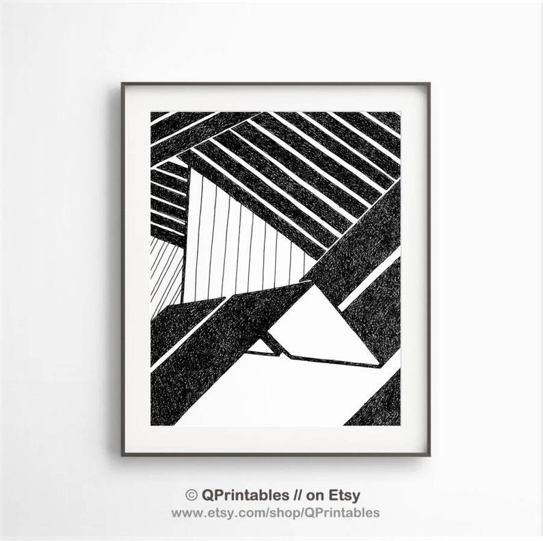 794x791 Geometric Drawing Black White Abstract Black White Prints Etsy - Abstract Geometric Drawing