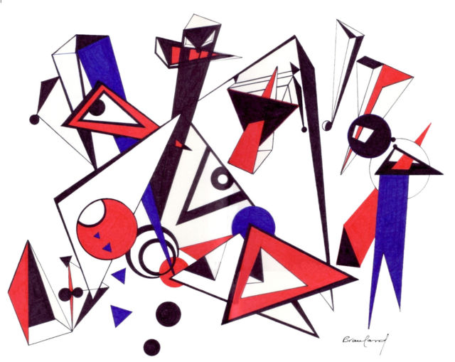 640x509 Original Art Signed Ink Drawing - Abstract Geometric Drawing