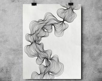 340x270 Abstract Line Art Black And White Modern Drawing Organic Etsy - Abstract Line Drawing