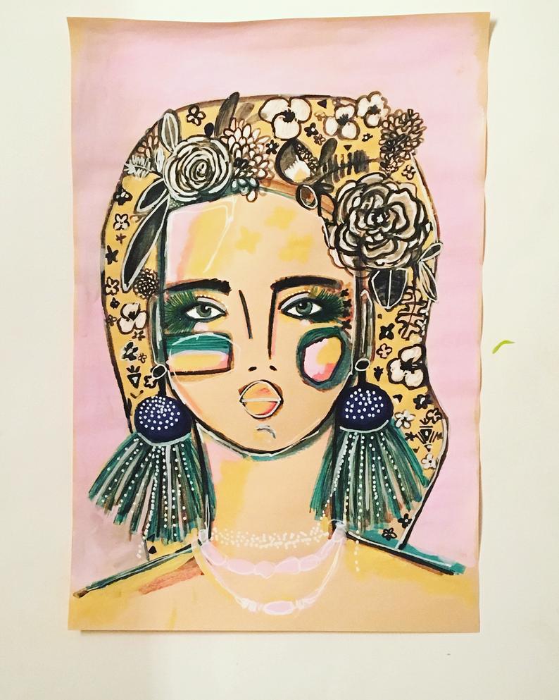 794x993 abstract face drawing abstract portrait bohemian art etsy - Abstract Portrait Drawing