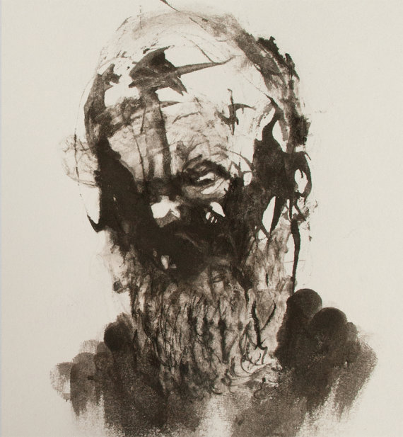 570x617 Black And White Abstract Portrait Drawing, Small Fine Art Print - Abstract Portrait Drawing