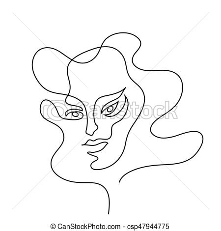 450x470 Continuous Line Drawing Abstract Portrait Of A Woman Illustration - Abstract Portrait Drawing