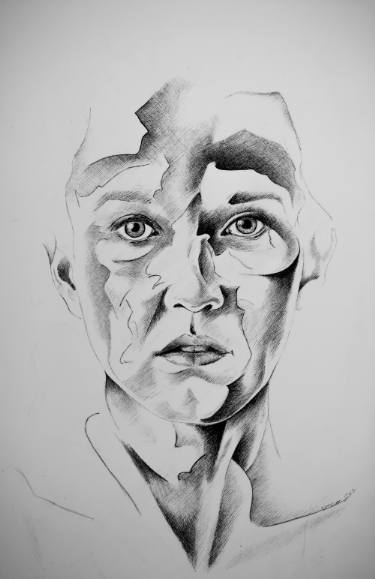 375x579 Ink Study Celeste Drawing - Abstract Portrait Drawing