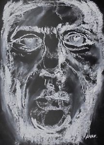 215x300 Original Unique Black Abstract Portrait Art Drawing Charcoal - Abstract Portrait Drawing