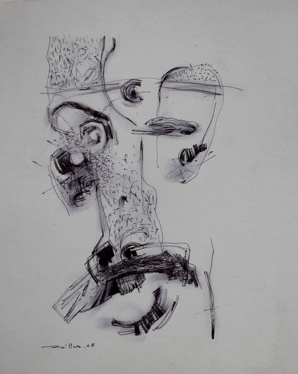 1033x1296 Z Portrait Drawing, Pen On Paper - Abstract Portrait Drawing