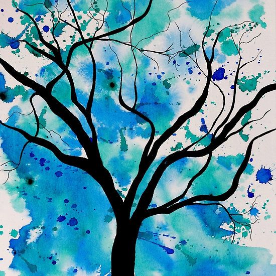 550x550 Blue Abstract Tree Drawing Acrylic Painting - Abstract Tree Drawing