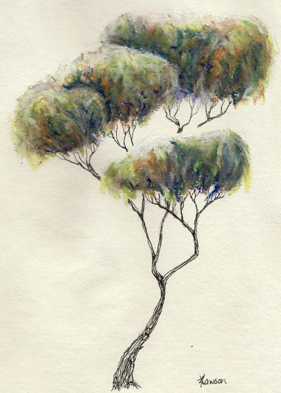 570x797 Original Abstract Tree Drawing Oil Pastel And Ink Paper Etsy - Abstract Tree Drawing