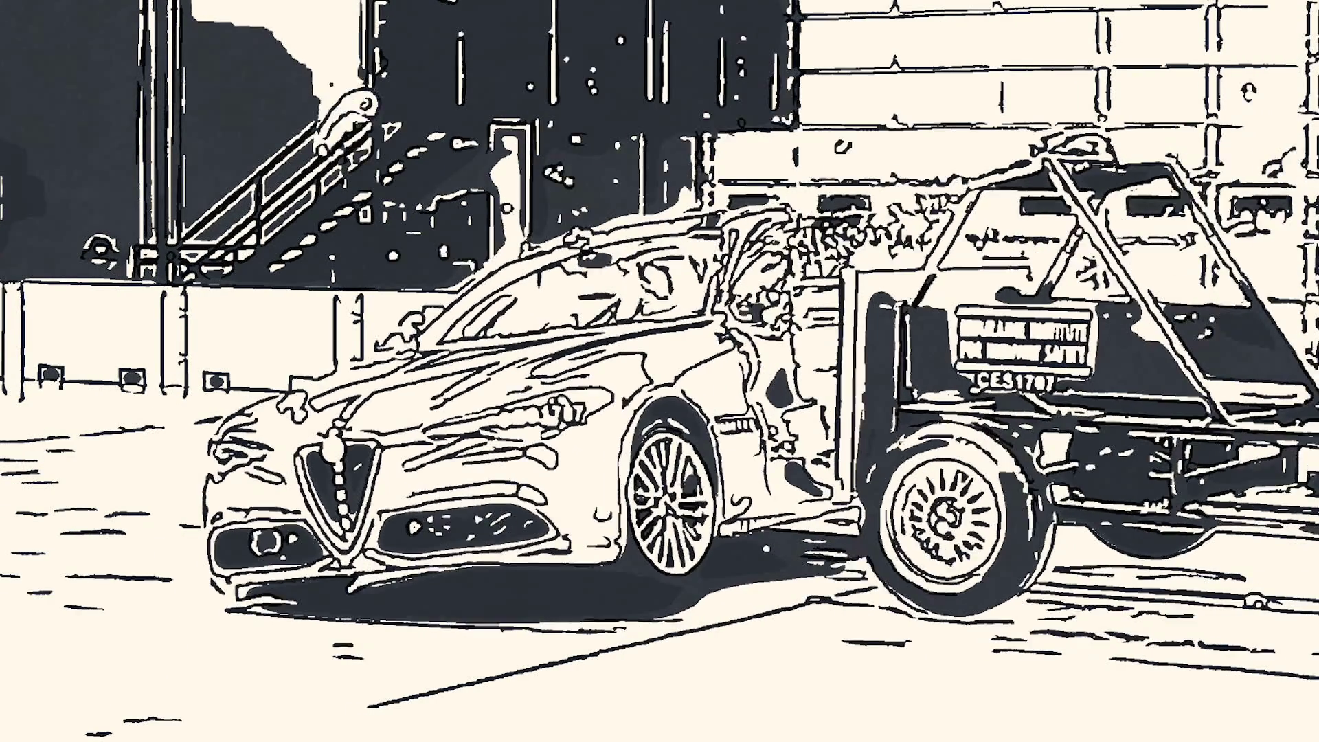 1920x1080 car crash test in slow motion pencil drawing effect stock video - Accident Drawing