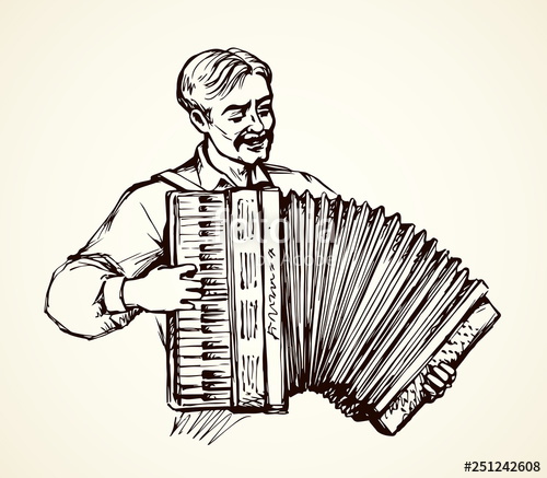 500x437 A Man Plays The Accordion Vector Drawing Stock Image And Royalty - Accordion Drawing