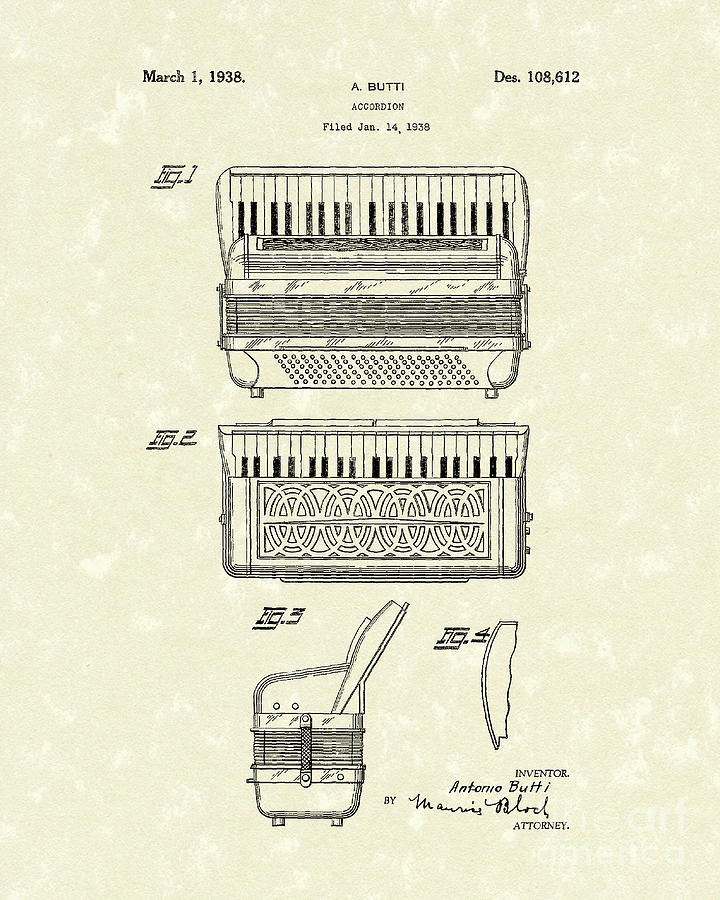 720x900 Accordion Patent Art Drawing - Accordion Drawing