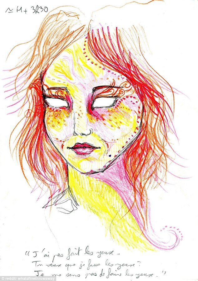 634x896 whatafinethrowaway takes lsd and draws herself to show drug - Acid Drawing