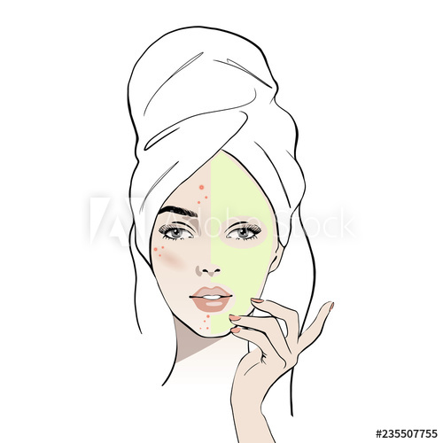 500x500 woman with acne isolated woman in towel with pimples on face - Acne Drawing