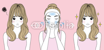 400x194 Young Girl Acne Care Before After, Hand Drawing Illustration Buy - Acne Drawing