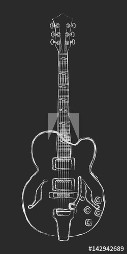250x500 chalk semi acoustic guitar drawing - Acoustic Guitar Drawing