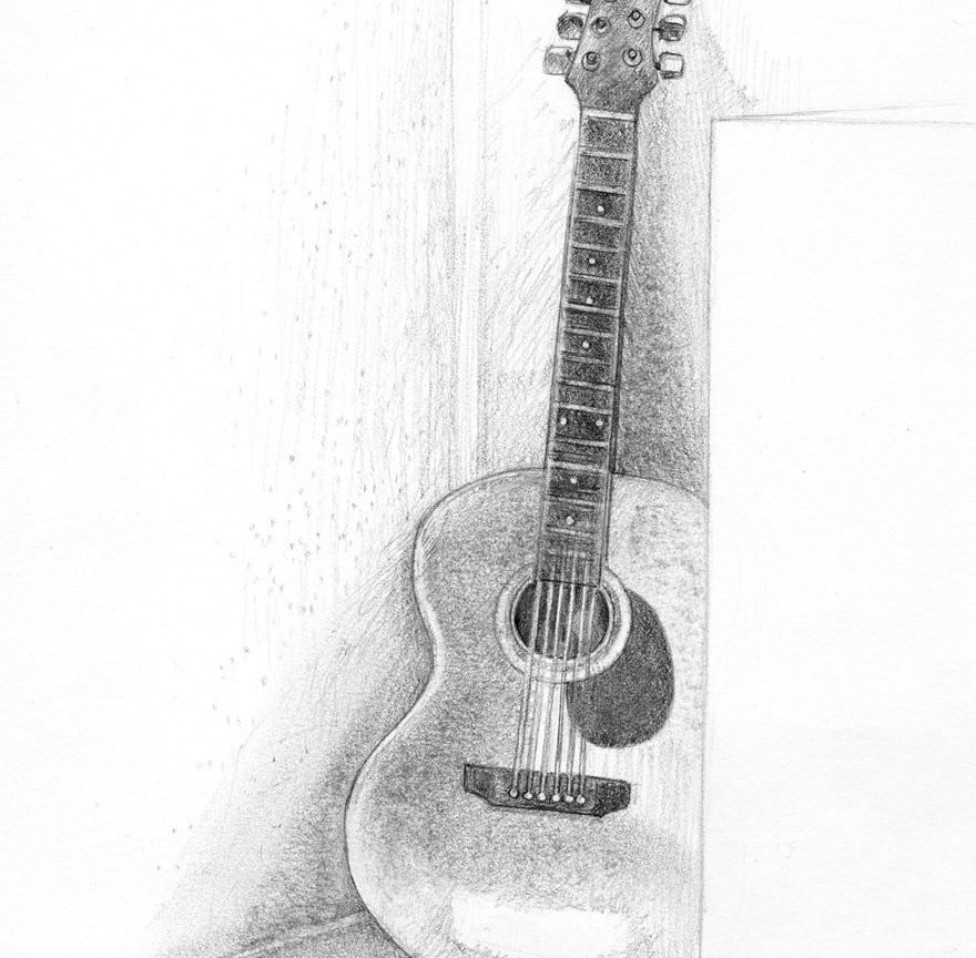 880x864 acoustic guitar pencil drawing in easy drawings of coloring pages - Acoustic Guitar Drawing