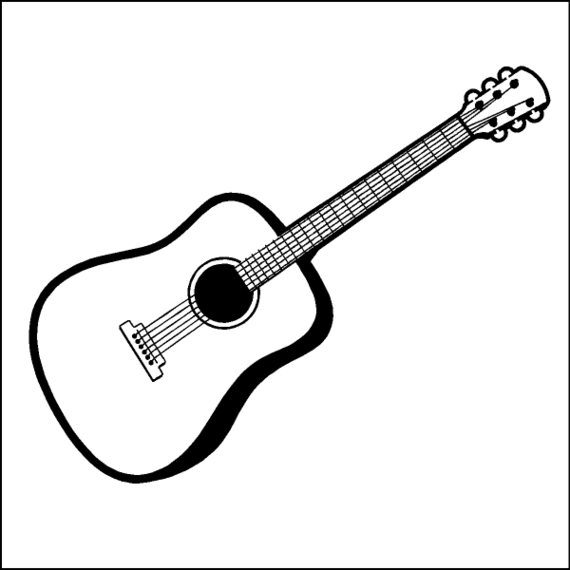 570x570 black white acoustic guitar clipart - Acoustic Guitar Line Drawing