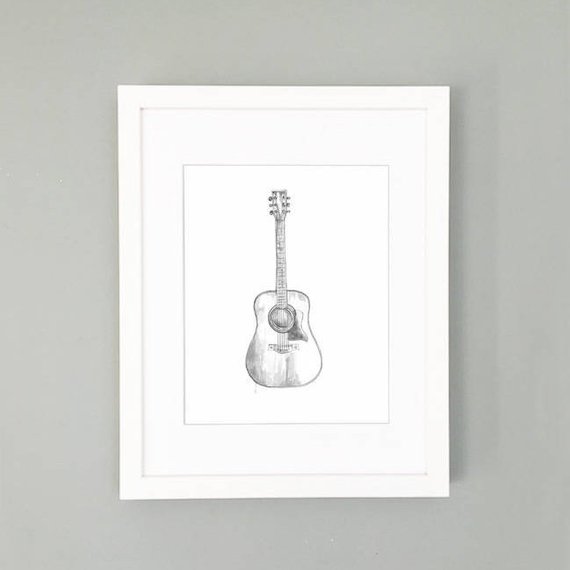 570x570 acoustic guitar print colour choice acoustic guitar art etsy - Acoustic Guitar Line Drawing