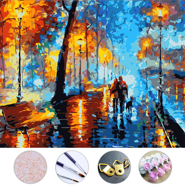 640x640 diy oil painting streets after rain drawing frameless picture - Acrylic Drawings