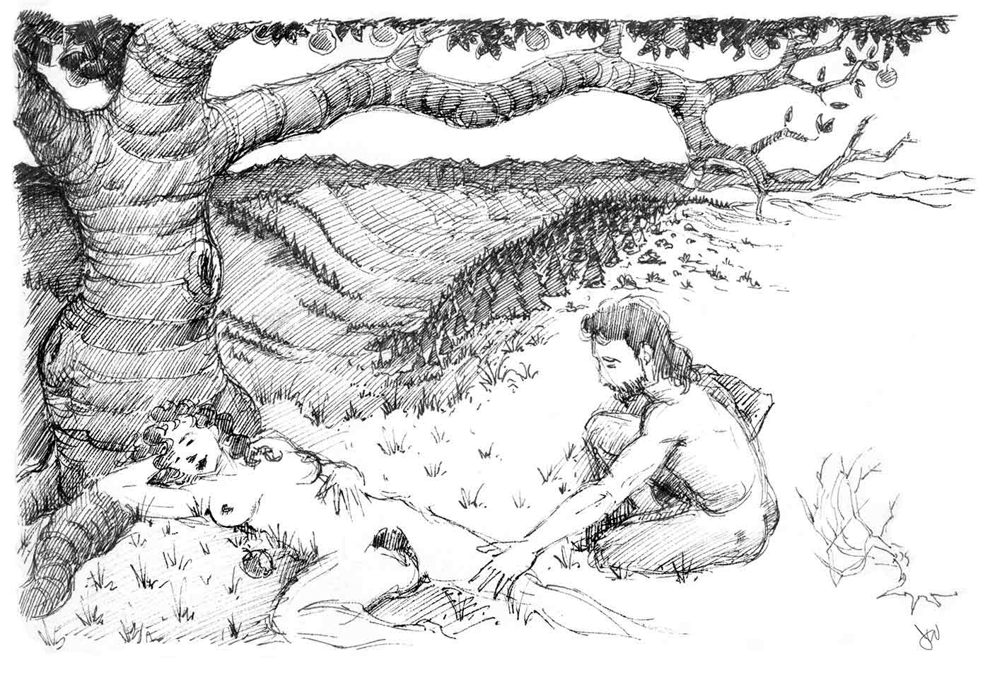1400x982 Pen And Pencil Sketches Jeffrey Wiener Gallery - Adam And Eve Drawing