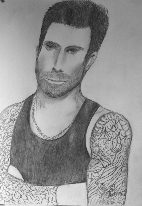 570x825 Adam Levine Pencil Portrait Illustration Print Rock Star Etsy - Adam Levine Drawing
