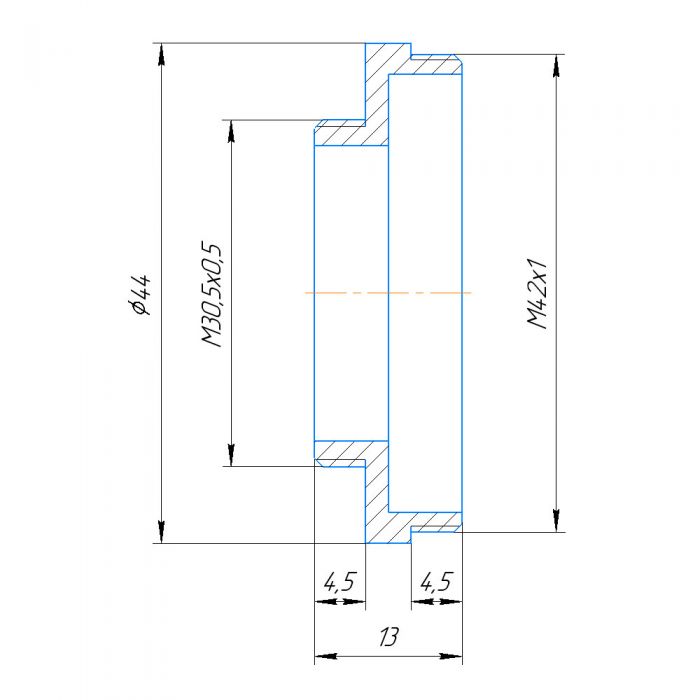 700x700 male to male thread adapter - Adapter Drawing