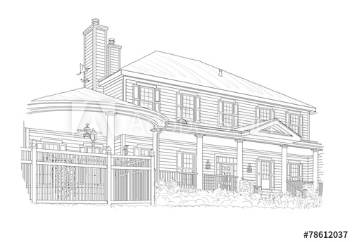 500x344 Custom Black House Drawing On White - Adobe House Drawing