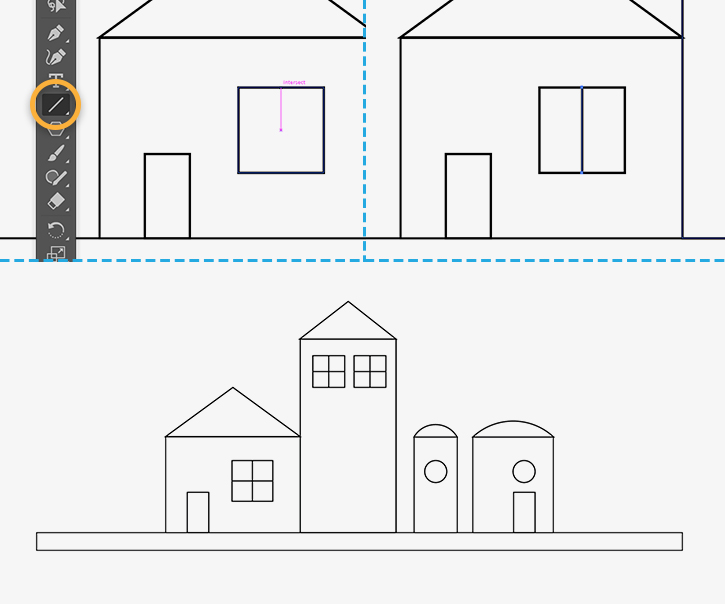 725x604 how to draw buildings with shapes adobe illustrator tutorials - Adobe House Drawing