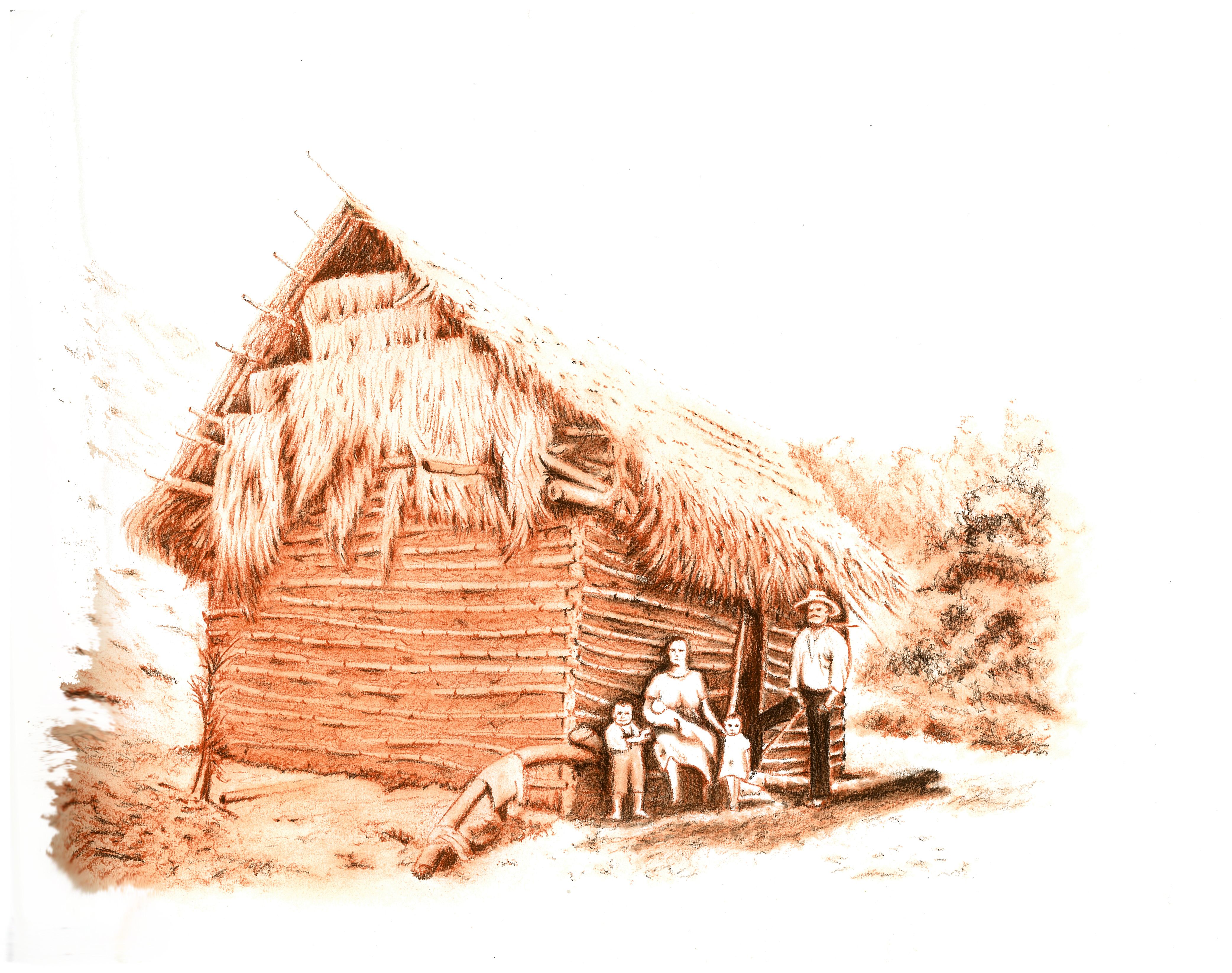 4168x3294 old adobe house sepia drawing - Adobe House Drawing