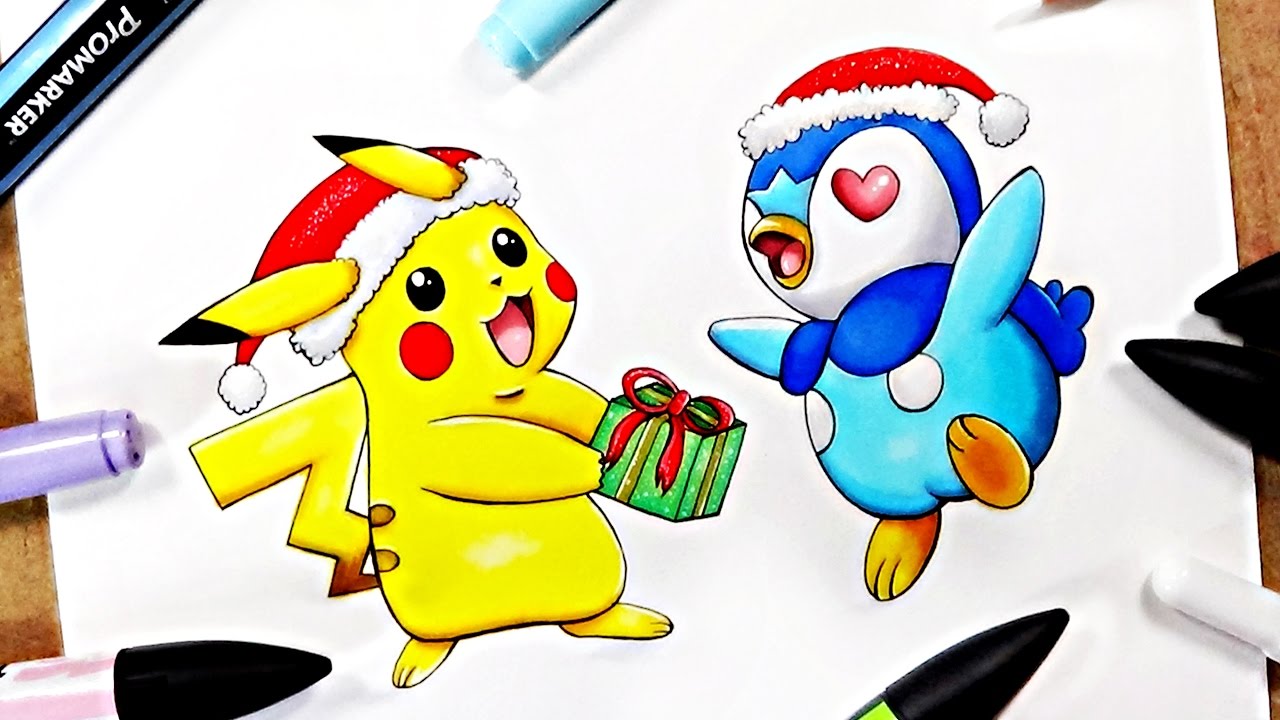 1280x720 Christmas Pokemon Drawing! Drawing Pikachu Piplup Advent Day - Advent Drawing