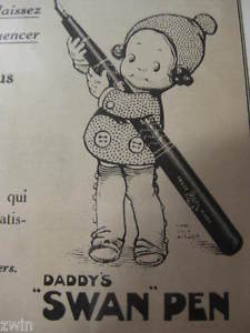 225x300 vintage swan fountain pen ad french old writing instrument - Advertisement Drawing
