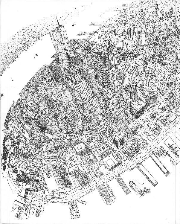 602x749 aerial of downtown manhattan drawing - Aerial Drawing