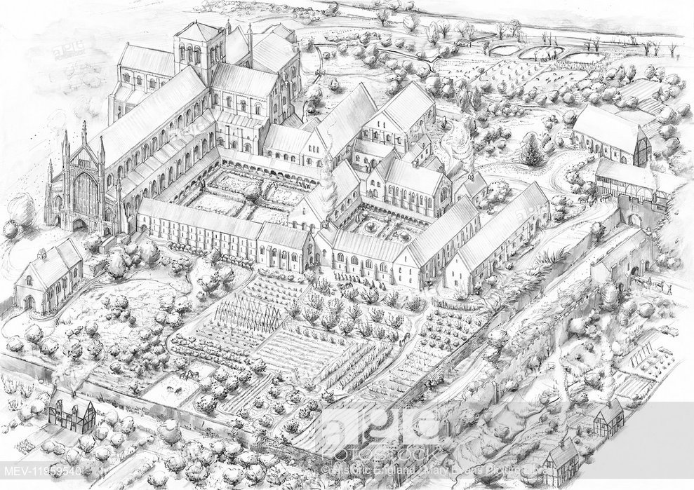 989x699 reconstruction drawing depicting an aerial view of winchester - Aerial Drawing
