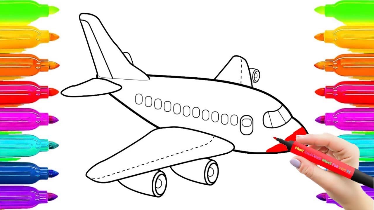 1280x720 how to draw aeroplane coloring pages for kids learn colors - Aeroplane Drawing For Kids