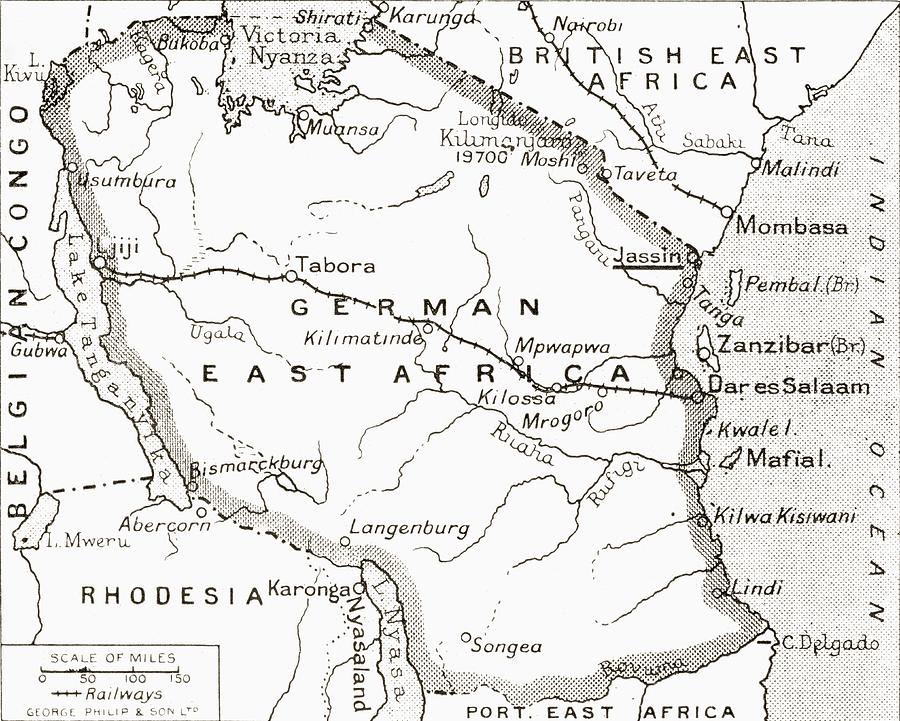 900x721 map of german east africa, showing drawing - Africa Map Drawing