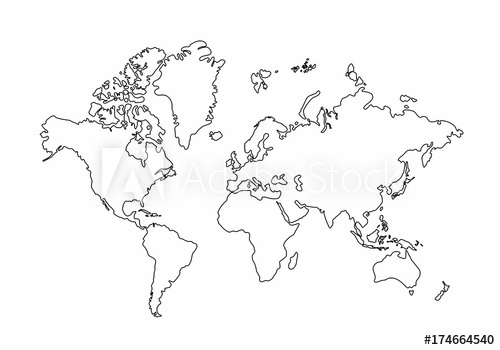500x350 World Map Outline Graphic Freehand Drawing On White Background - Africa Map Drawing