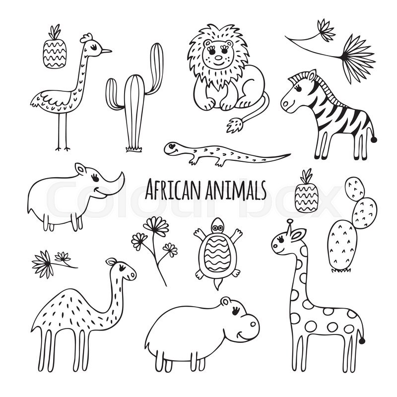 800x800 Cute Vector Set Of Africa Animals In Stock Vector Colourbox - African Animal Drawings