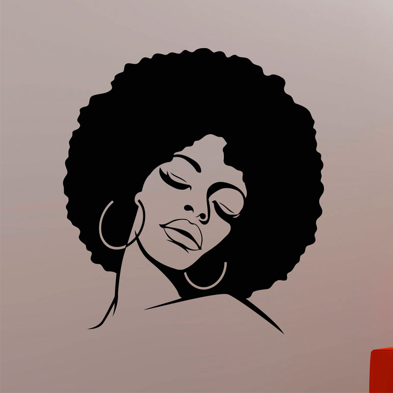 800x800 African Woman Wall Decal Afro Hippie Girl Face Vinyl Sticker Home - African Girl Drawing