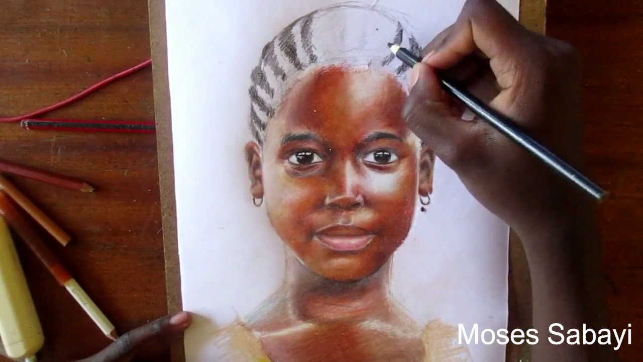 1280x720 African Girl Child Drawing Colored Pencil Drawing - African Girl Drawing