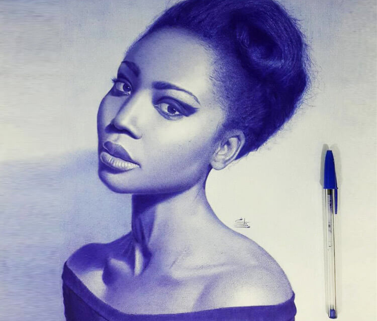 750x640 African Woman Pen Drawing - African Girl Drawing