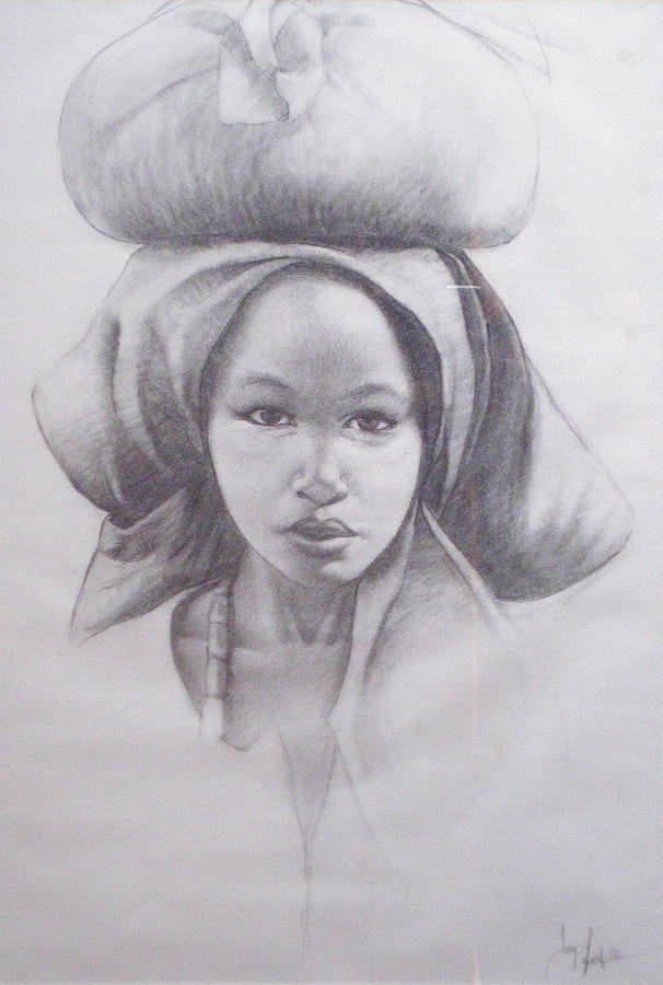 606x900 African Girl Drawing - African Girl Drawing