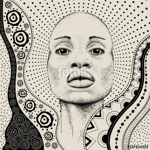 500x500 african girl with african hand draw ethno pattern, tribal - African Girl Drawing