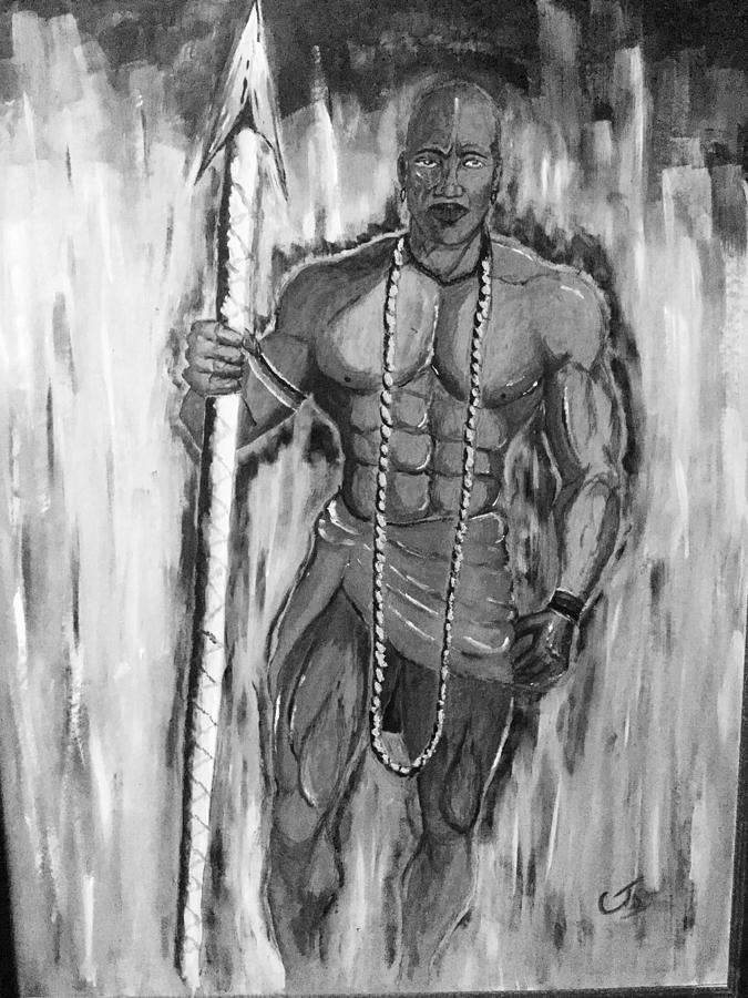 675x900 Warrior In Black And White Drawing - African Warrior Drawing
