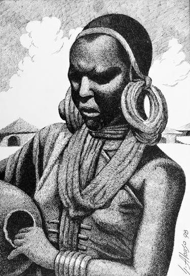 375x545 African Woman Limited Edition Print - African Woman Drawing