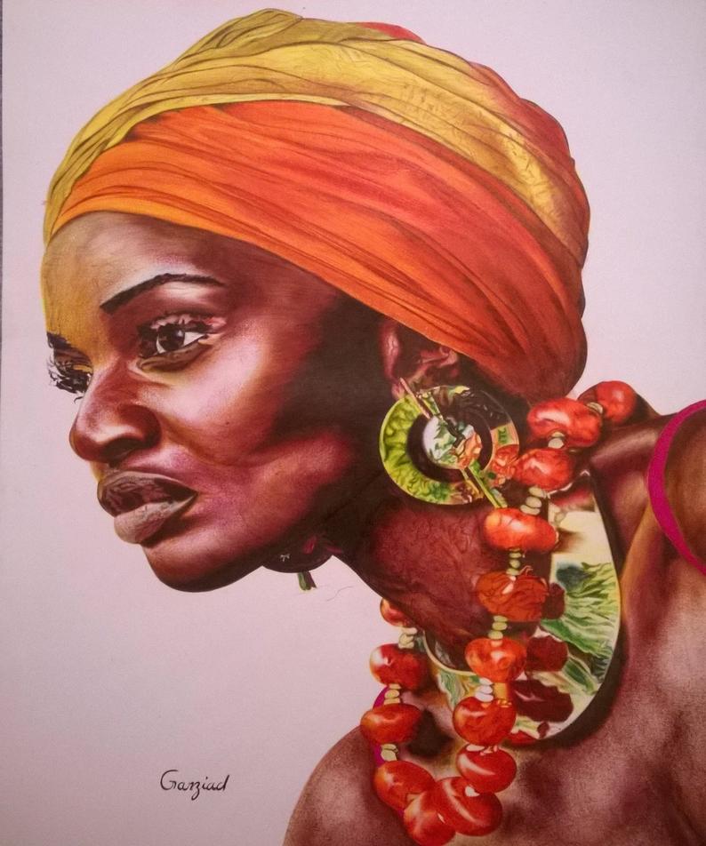 794x952 ballpoint pen african woman original hand drawing canson etsy - African Woman Drawing