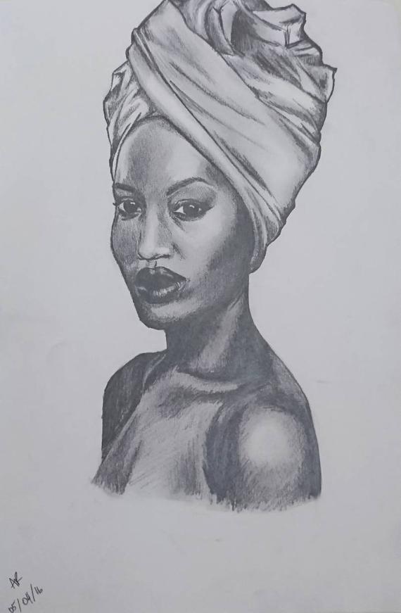 570x871 Portrait Of An African Woman Etsy - African Woman Drawing