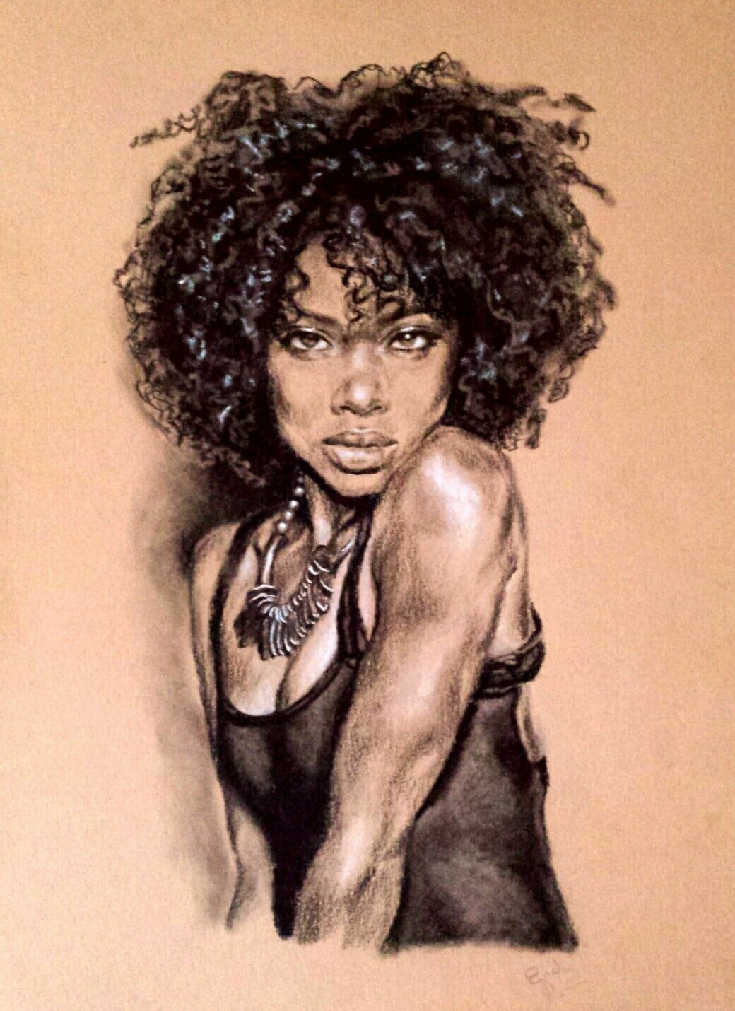 1040x1430 afro woman drawing on toned paper art drawings, graphic design - Afro Girl Drawing