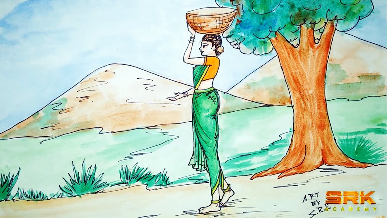 1280x720 How To Draw Village Agriculture Woman - Agriculture Drawing